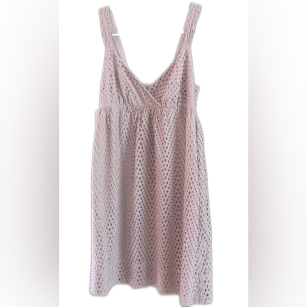 Vince Eyelet Cotton Baby Doll Deep V Mini Summer Dress Neautral W/ Pockets Sz 4